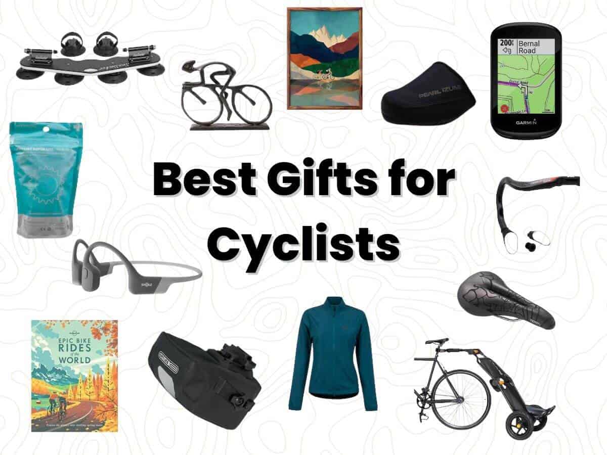 Collage of best gifts for cyclists