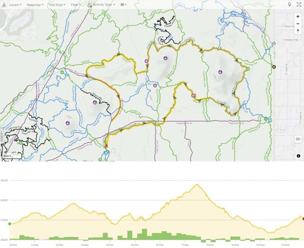 Screenshot of Browns Ranch Mountain Bike route map in Phoenix Arizona