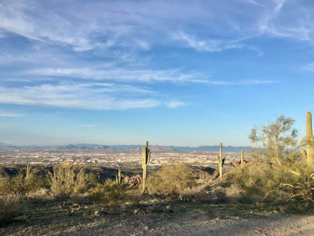 Views out over Phoenix and desert landscape from the top of South Mountain