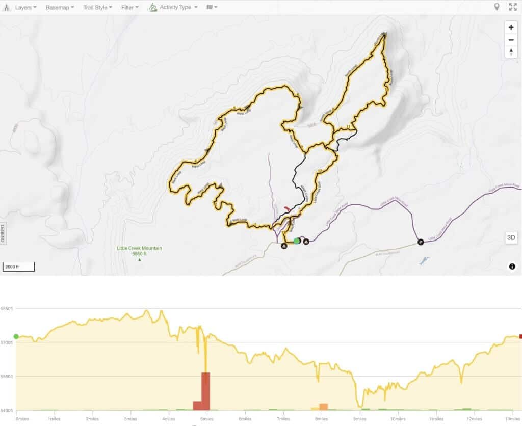 Map of Little Creek Mountain mountain bike route in Hurricane, Utah