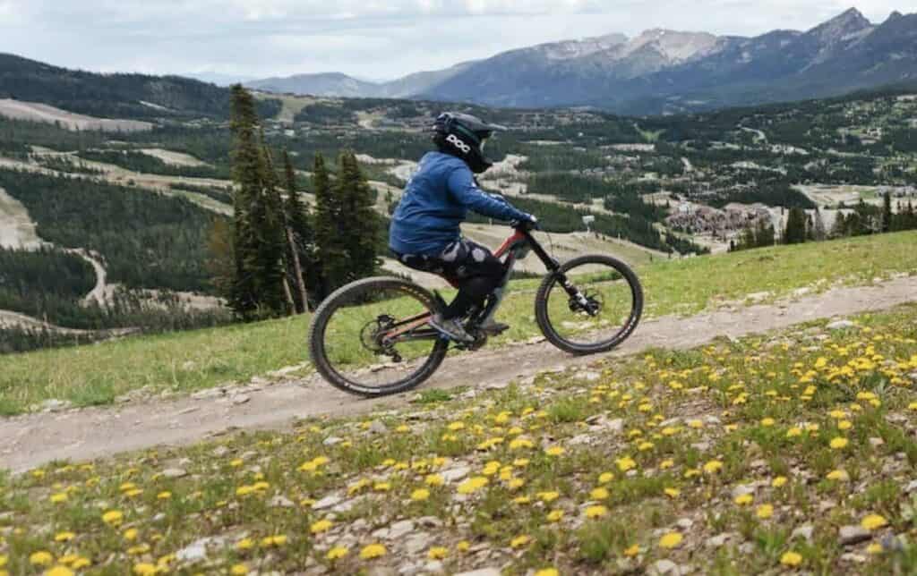 Mountain biker on trail at Big Sky Bike Park in Montana