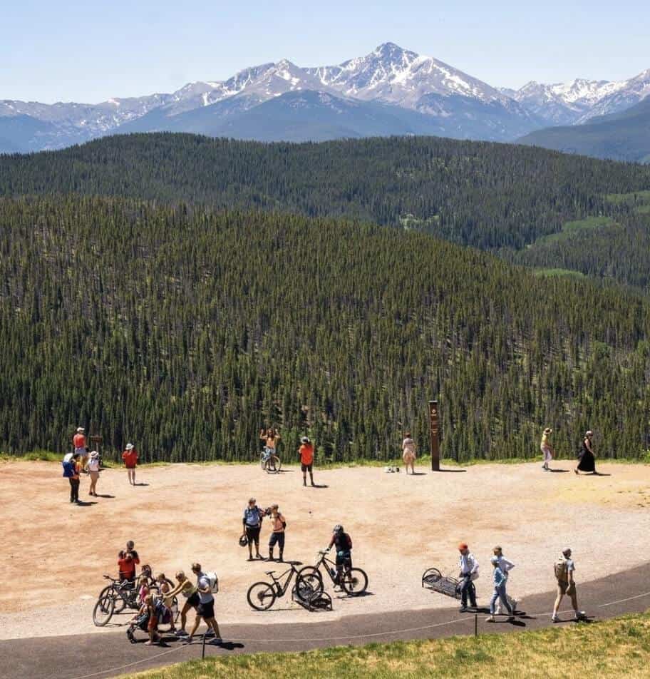Mountain bikers at top of Vail Bike Park in Colorado