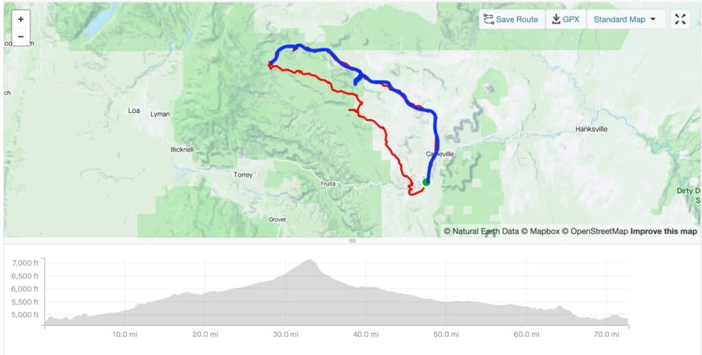 Map of Cathedral Valley Loop bikepacking route day 2 highlighted