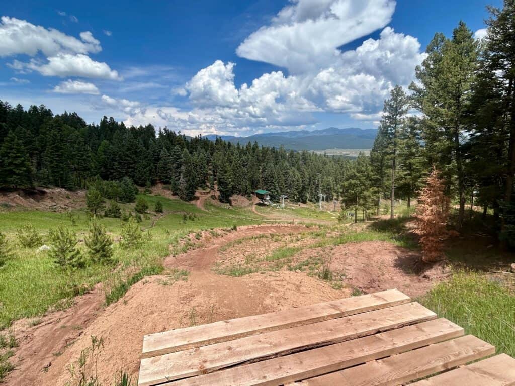 Wooden drop at Angel Fire Bike Park