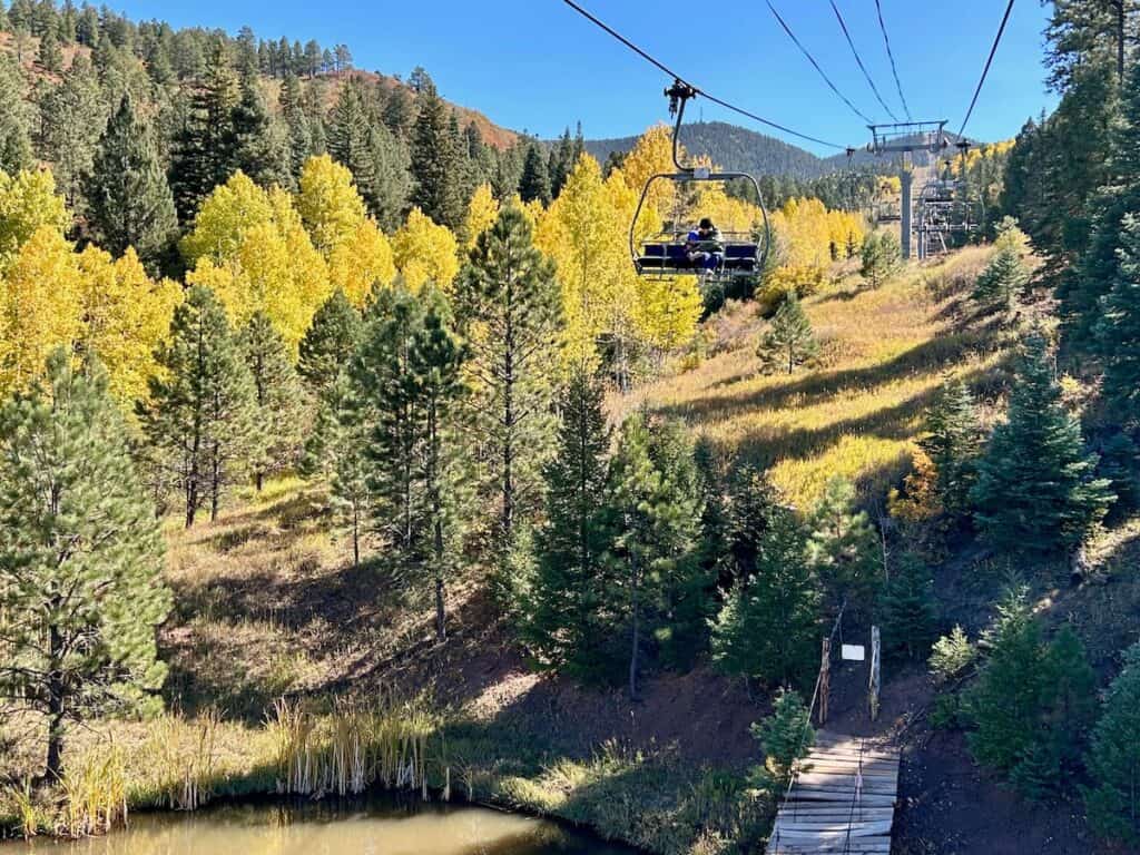a chair lift over a forest