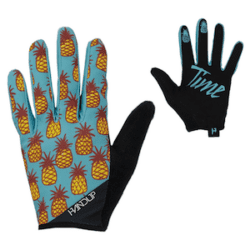 Pair of mountain bike gloves with pineapples on them