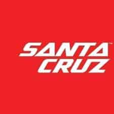Santa Cruz bikes logo with Santa Cruz written in block lettering on red background