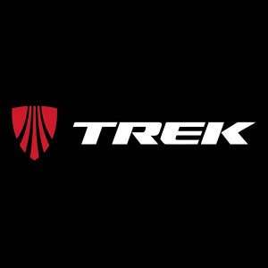 Trek bikes logo with Trek written in block letters on black background