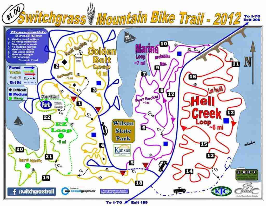 Map of Switchgrass mountain bike trails in Kansas