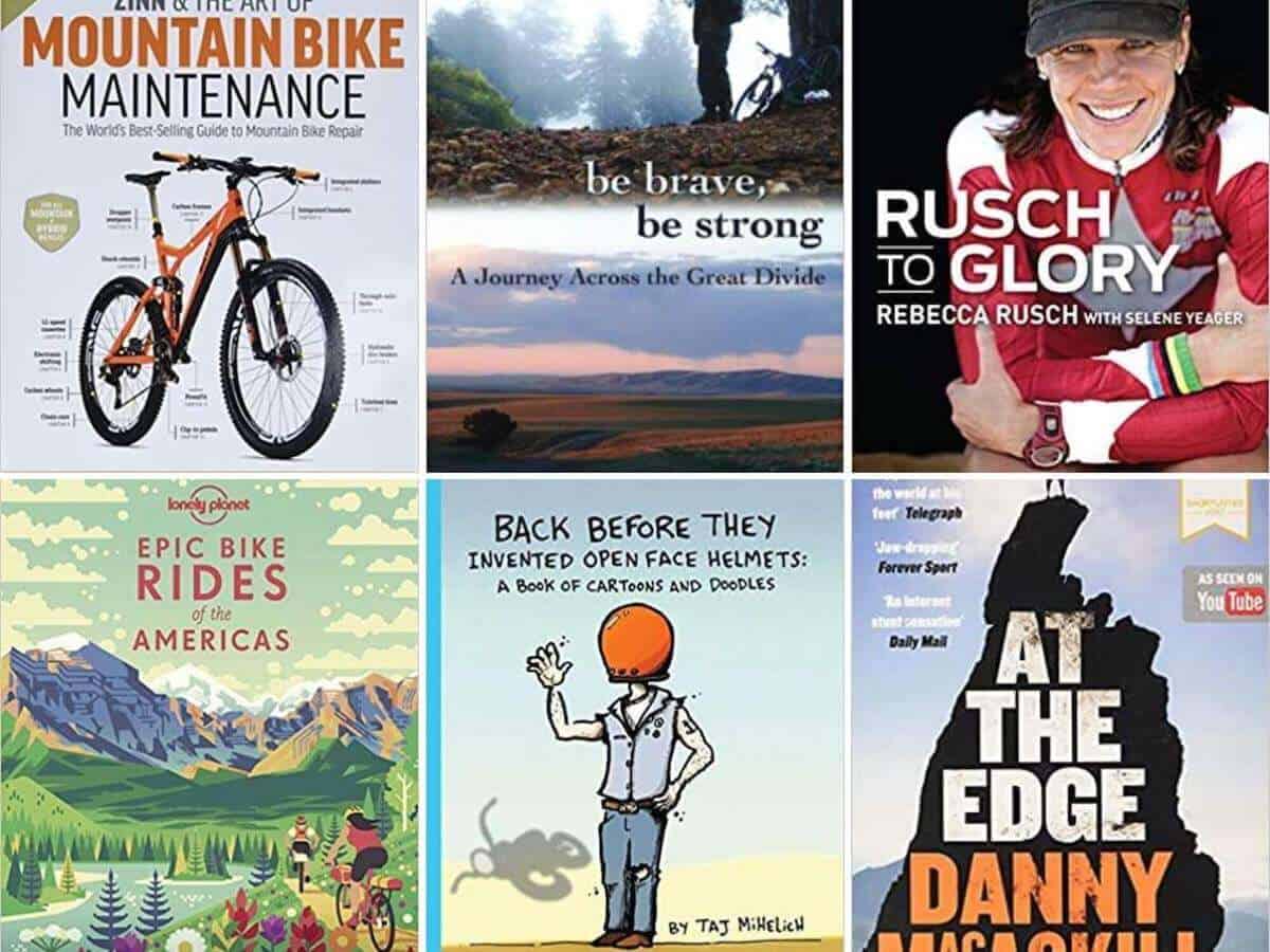 Collage of six different mountain biking book covers