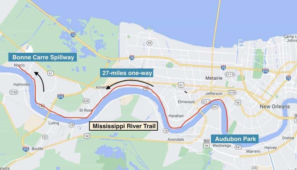Mississippi River Trail map from Audubon Park