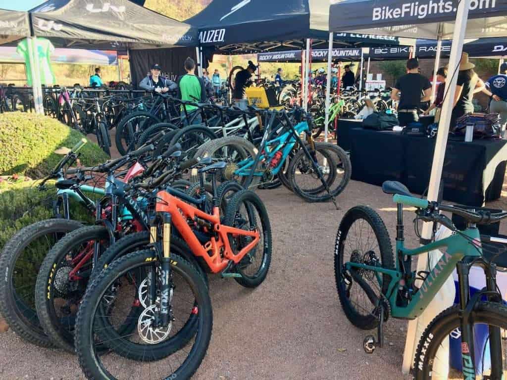Dozens of mountain bikes ready to be demoed at mountain bike event in Sedona