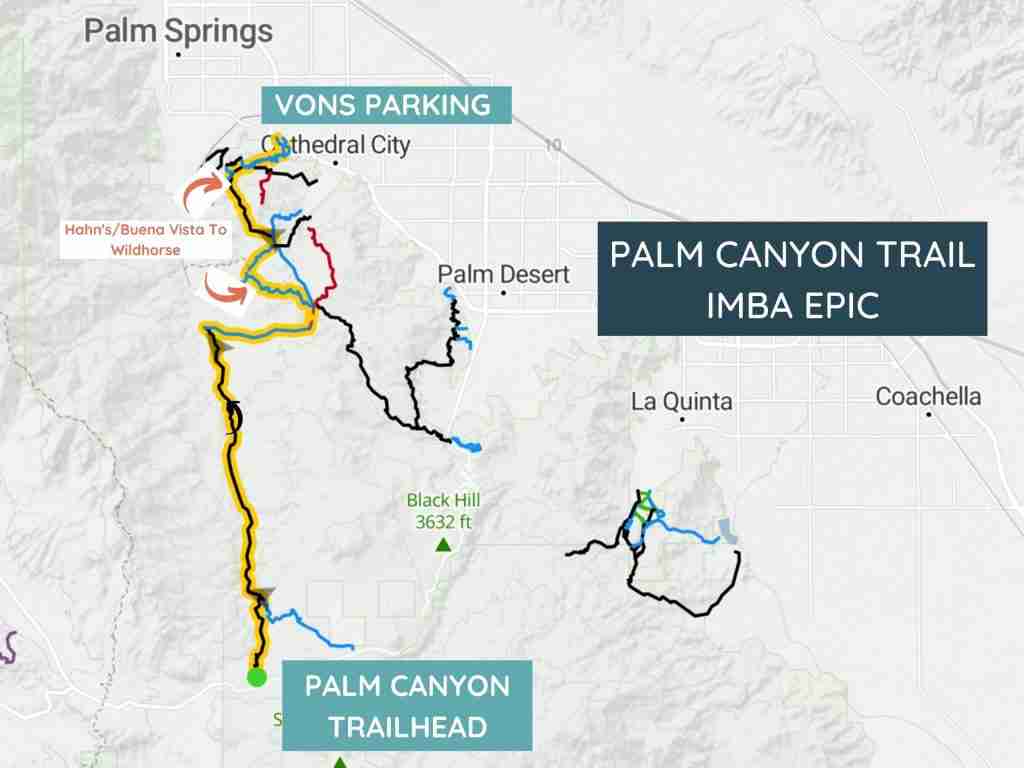 Palm Canyon Epic trail map showing start and end
