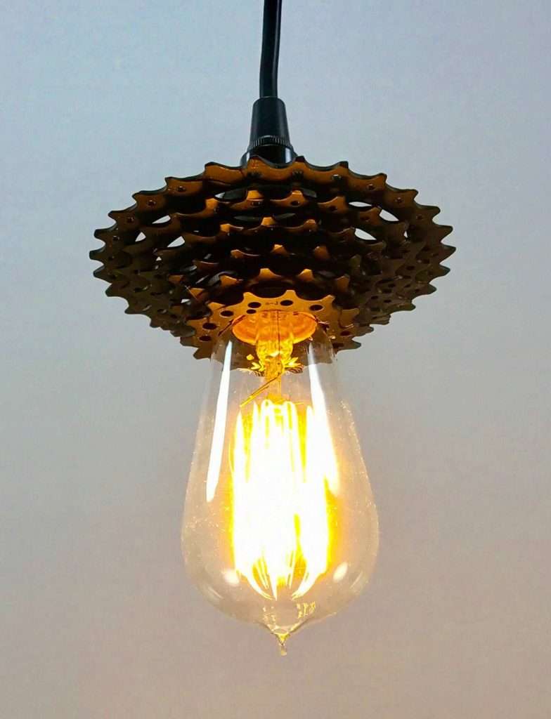 Pendant light made out of upcycled bicycle gear cassette