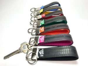 Inner tube keyrings // Help reduce waste and support small businesses by choosing upcycled bicycle gifts that repurpose old bike chains, inner tubes, tires, and more