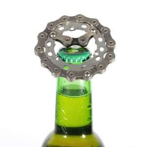 Bike chain bottle opener // Help reduce waste and support small businesses by choosing upcycled bicycle gifts that repurpose old bike chains, inner tubes, tires, and more