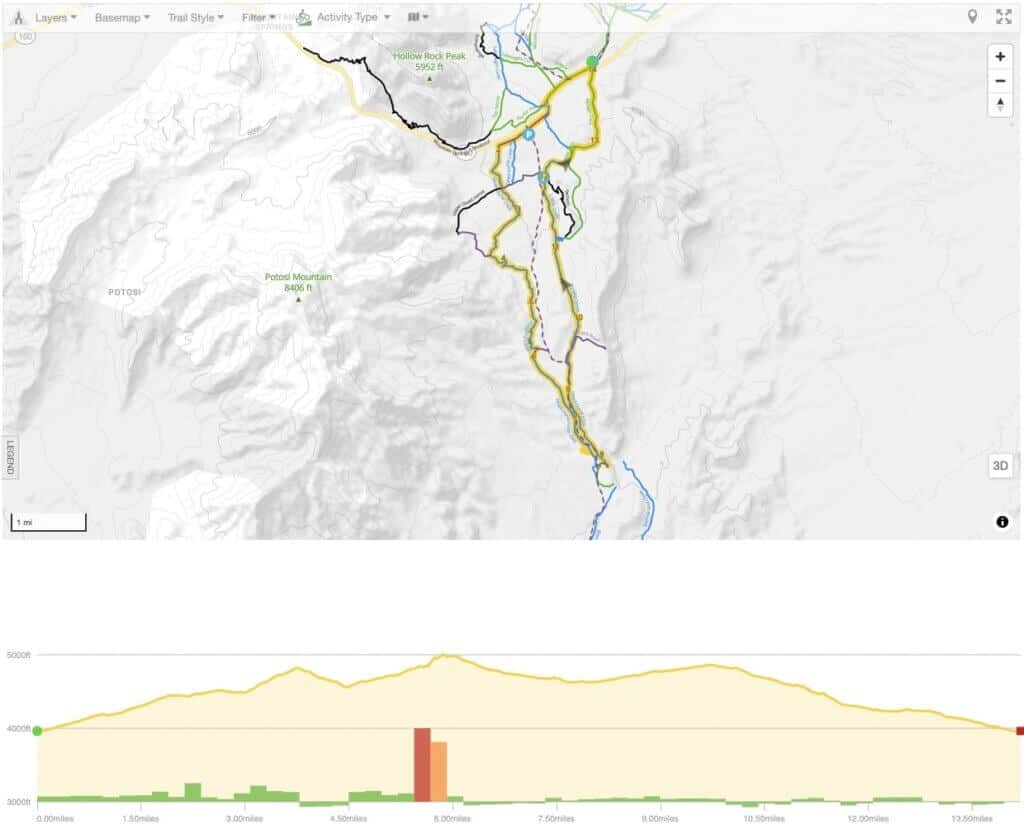 Screenshot of Three Mile Smile mountain bike route map in Las Vegas