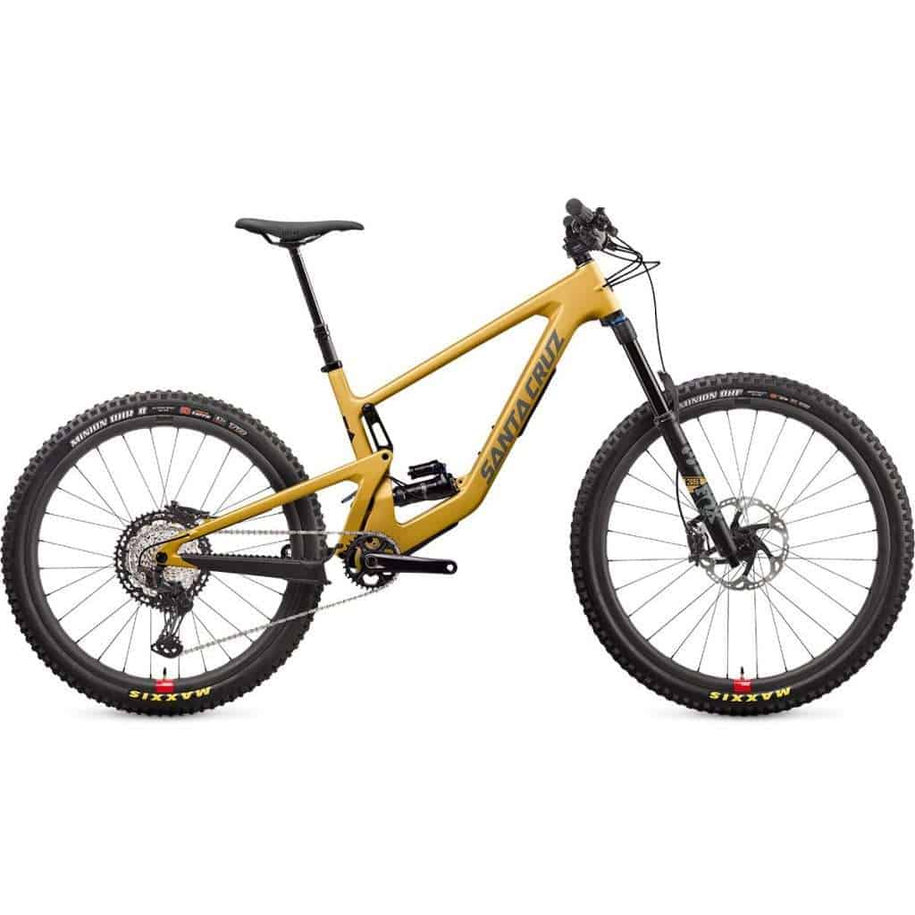 Gold-colored Santa Cruz Bronson full-suspension mountain bike
