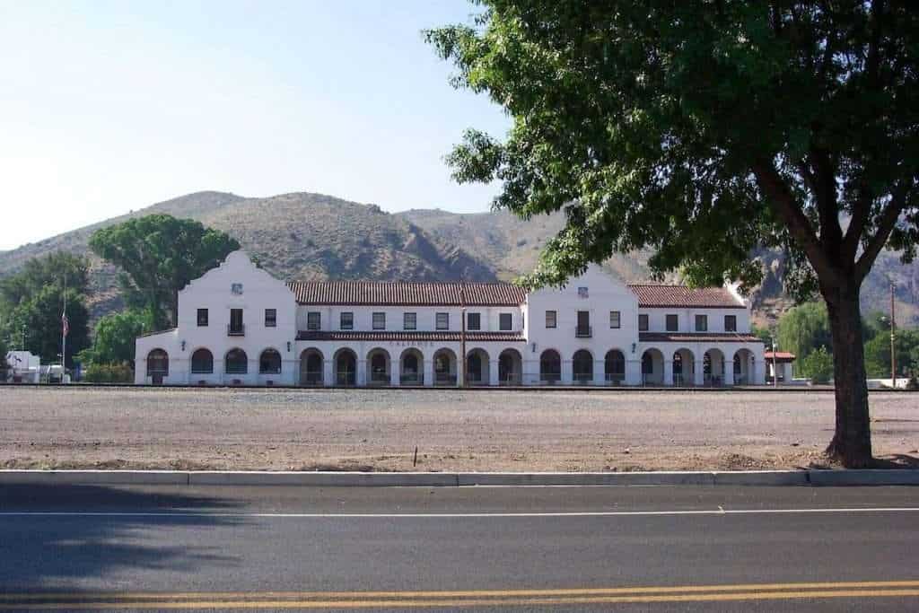 Historic railroad station in Spanish Mission architecture in Caliente, Nevada