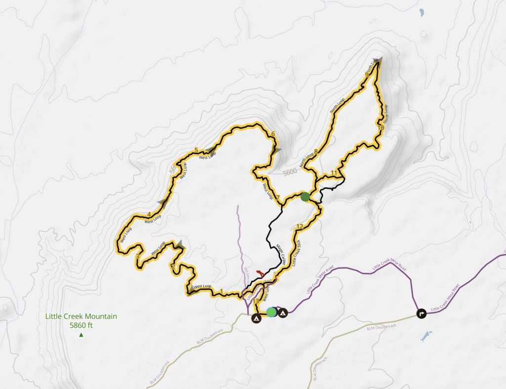 Map of Little Creek Mountain mountain bike loop in Hurricane, Utah