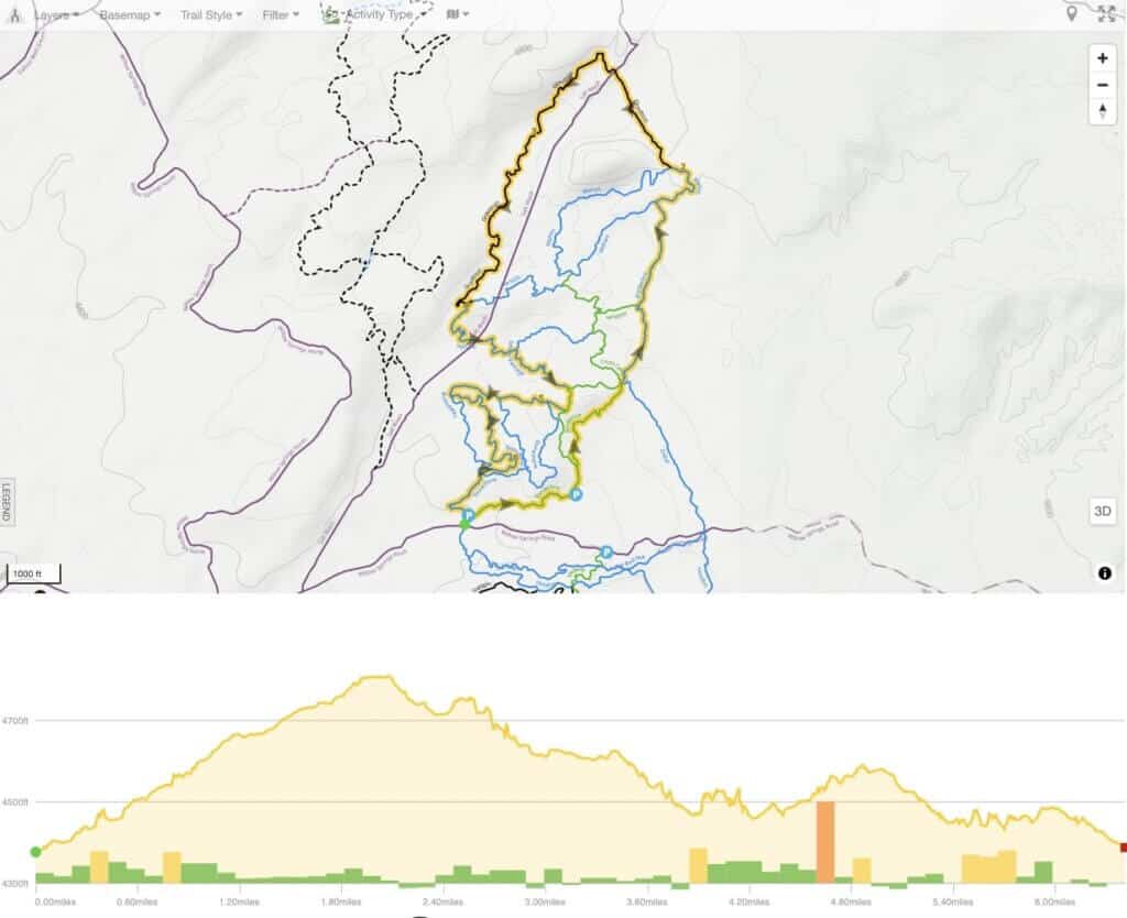 Screenshot of mountain bike loop map in Moab, Utah