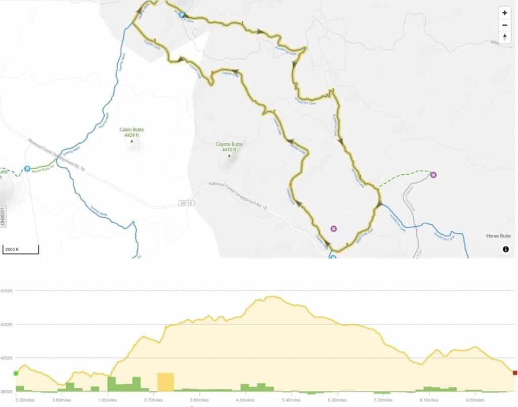 Screenshot of mountain biking route at Horse Butte in Bend, Oregon
