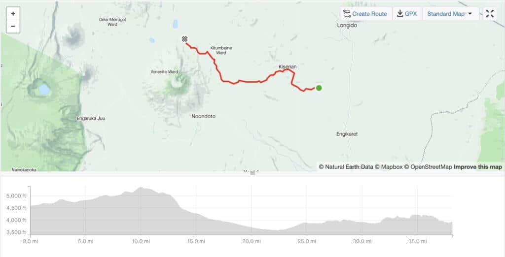Screenshot of Day 3 route of the K2N Stage Race in Tanzania