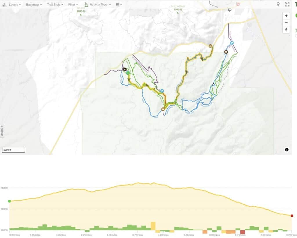 Screenshot of mountain biking loop on Ward Mountain in Ely, Nevada