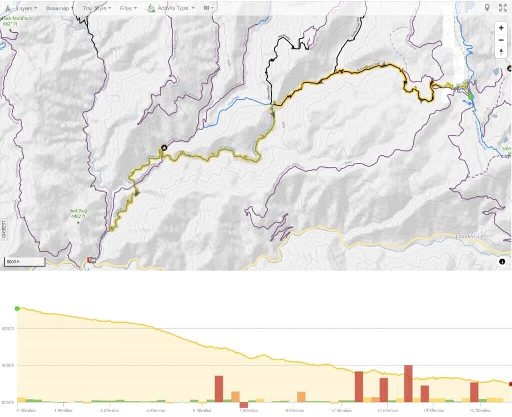 Screenshot of the Second Divide mountain bike route in Downieville, California