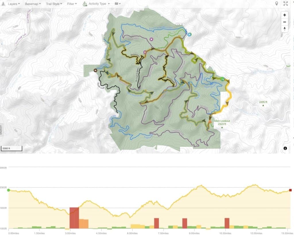 Screenshot of El Corte de Madera Creek Open Space Preserve mountain bike loop map outside of San Francisco