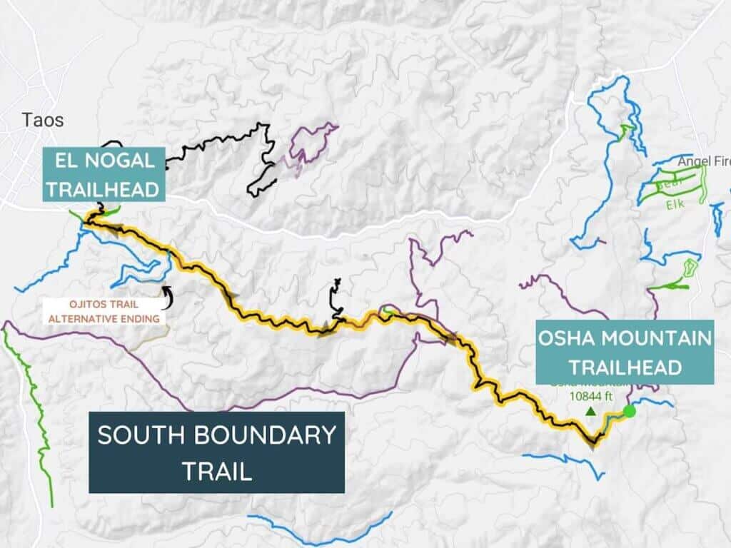Map of the South Boundary Trail in New Mexico