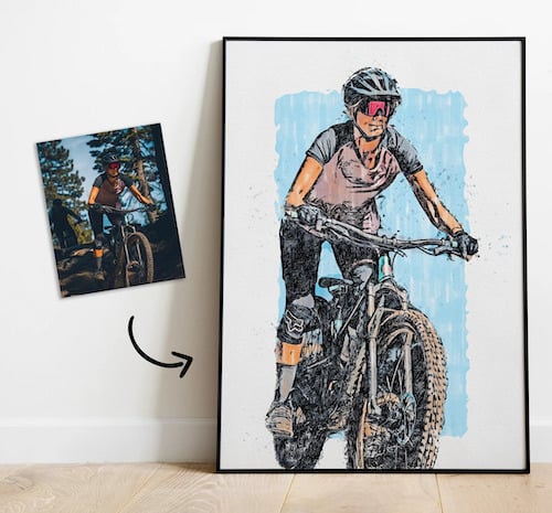 Digital print of photo of mountain biker on bike