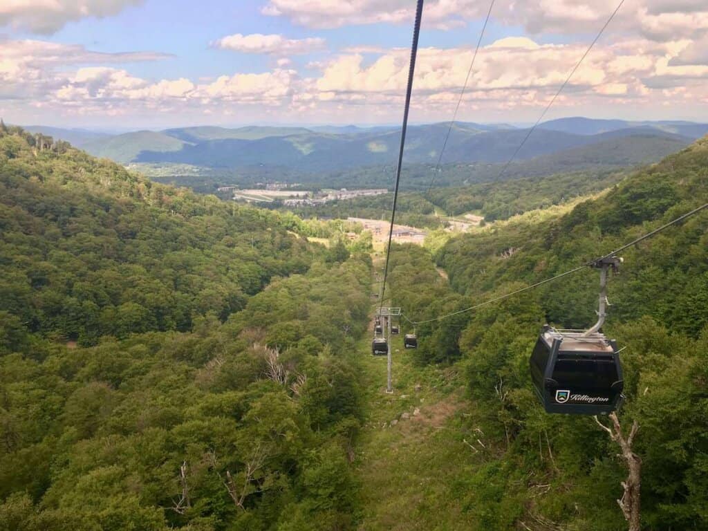 View back down Killington mountain in Vermont in the summer from Gondola