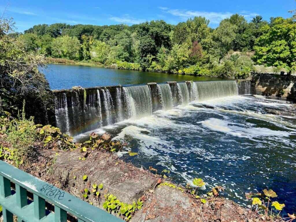 Dam with cascading water on the Blackstone River in Rhode Island