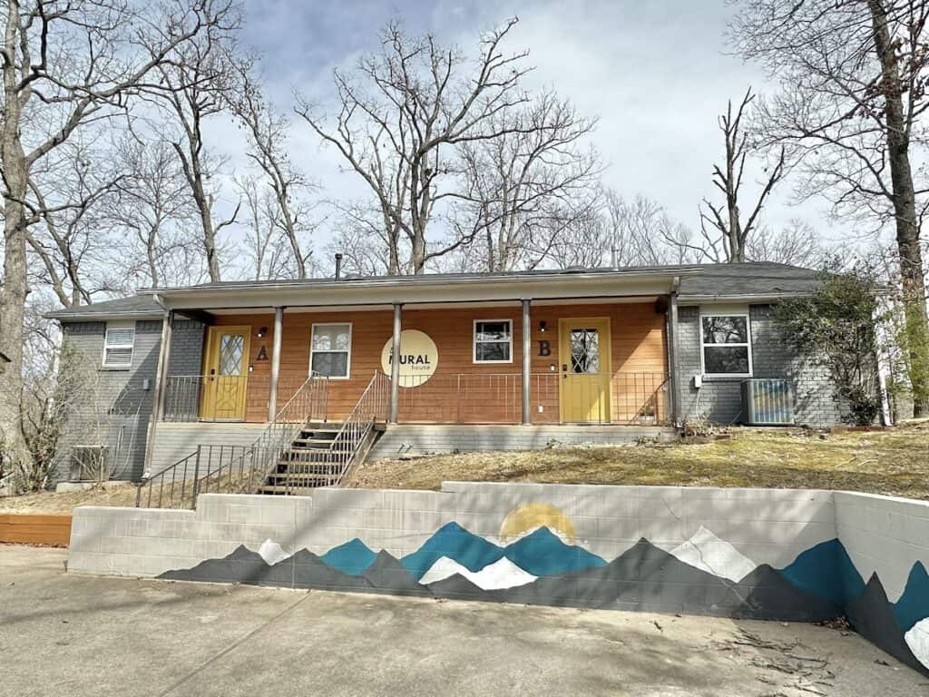 a house with a wall painted on it