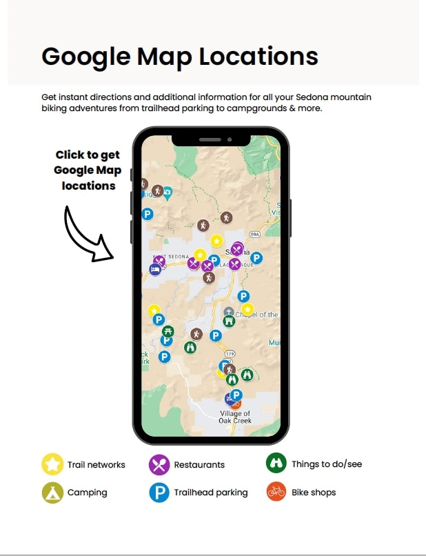 Screenshot of Sedona Mountain Bike Itinerary google map locations