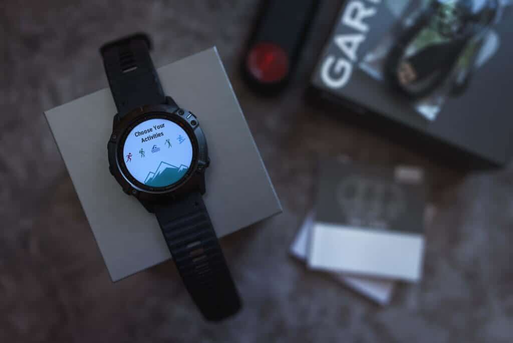 New Garmin Fenix watch displayed on packaging box