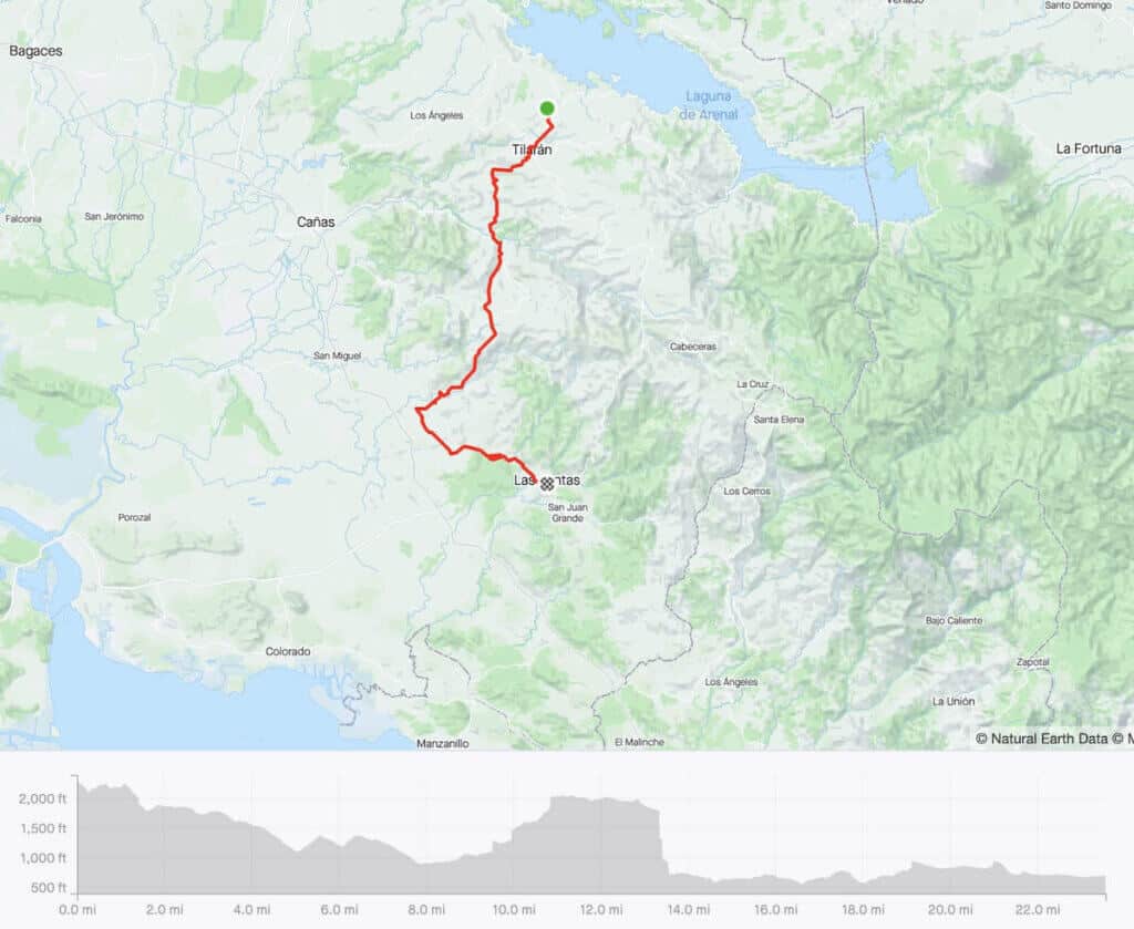 Screenshot of bikepacking route through Costa Rica