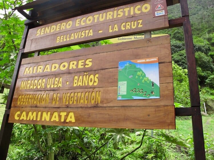 Trail sign in Baños Ecuador 