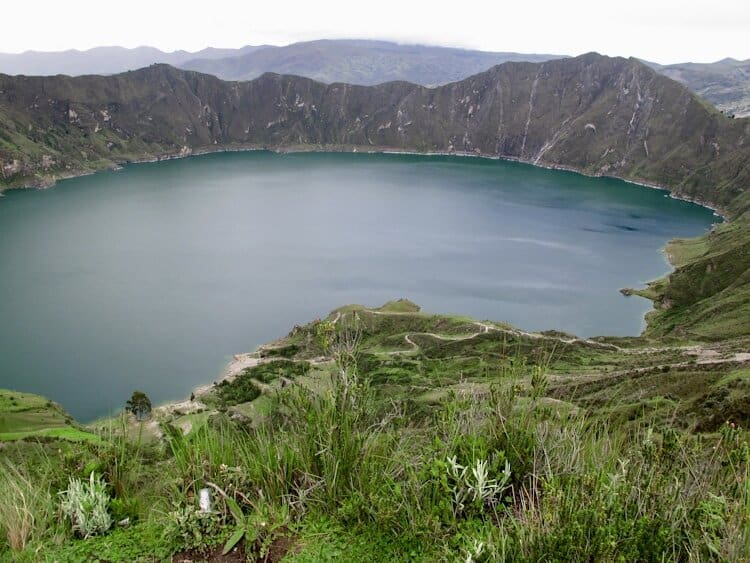 Lake in Quilotoa Crater in Ecuador from above