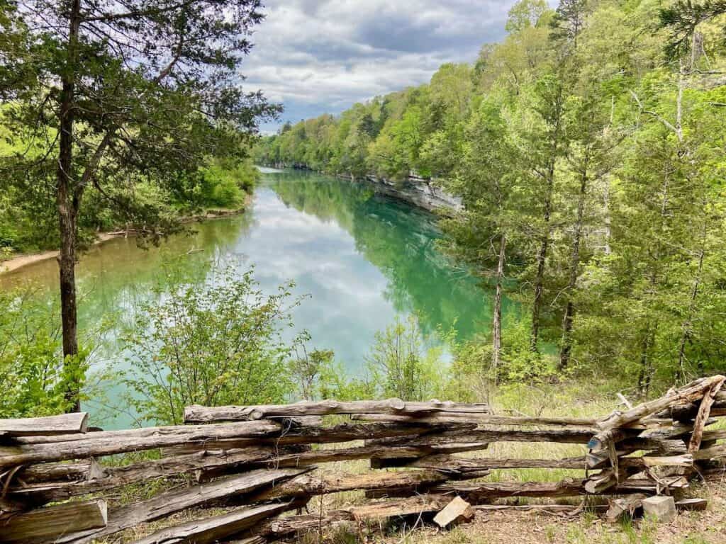 Viewpoint out onto War Eagle River at Hobbs State Park in Arkansas