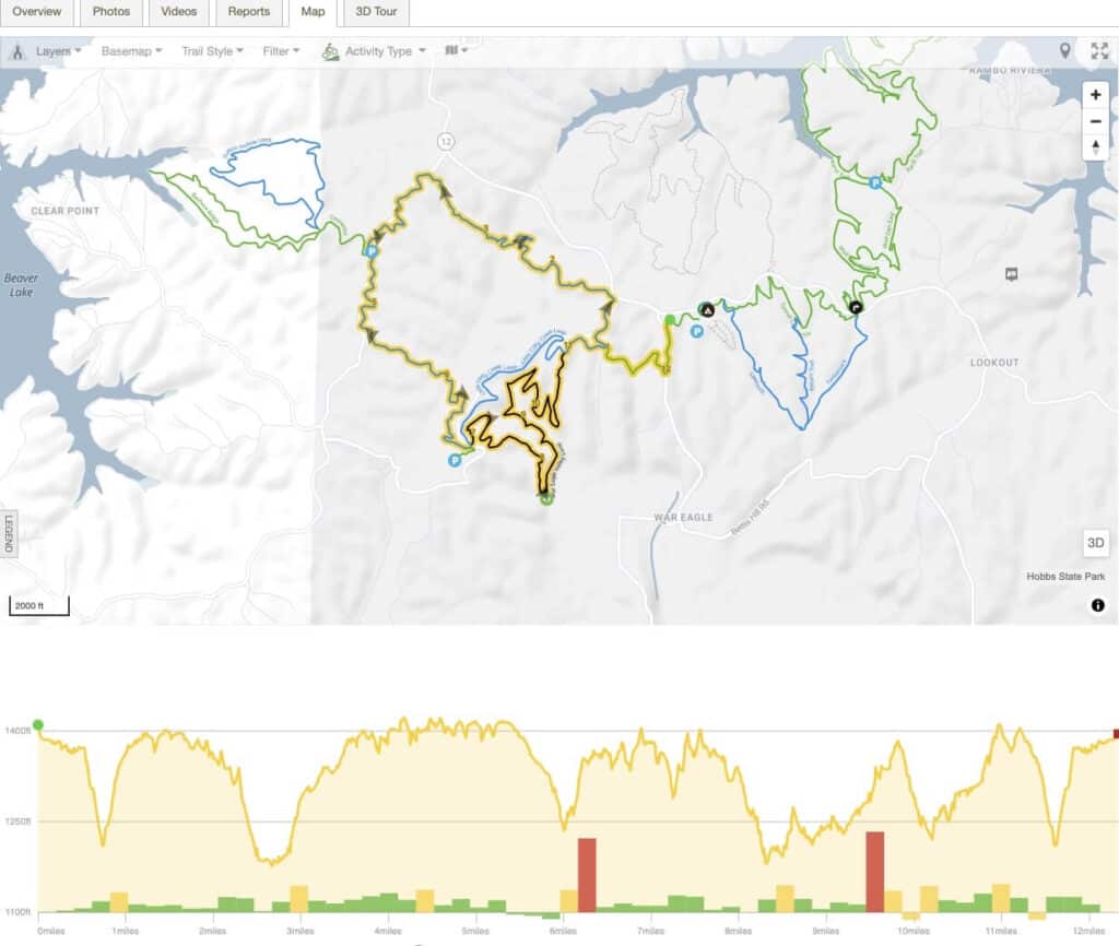 Screenshot of map of Hobbs State Park mountain bike route