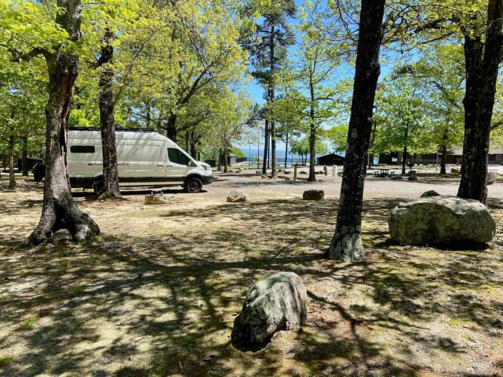 Van parked at Mt. Nebo State Park campground