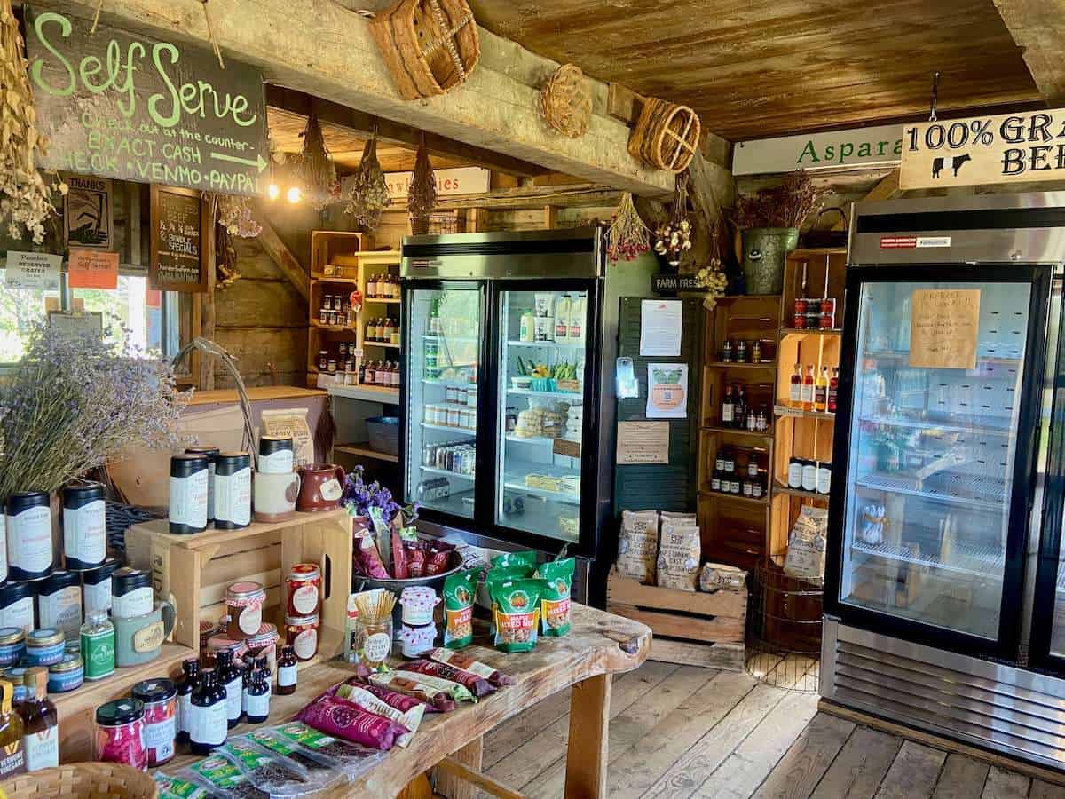 Inside of farm stand filled with local Vermont products