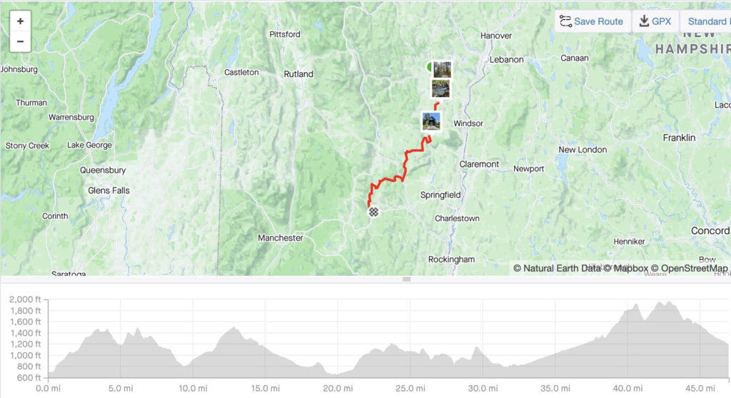 Map of the VTXL Day 5 Bikepacking Route in Vermont