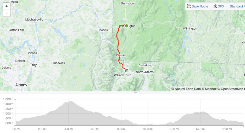 Map of the VTXL Day 7 Bikepacking Route in Vermont