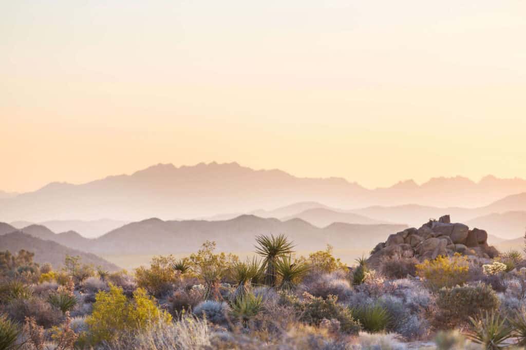 Beautiful sunset landscape photo out over Arizona desert and mountains