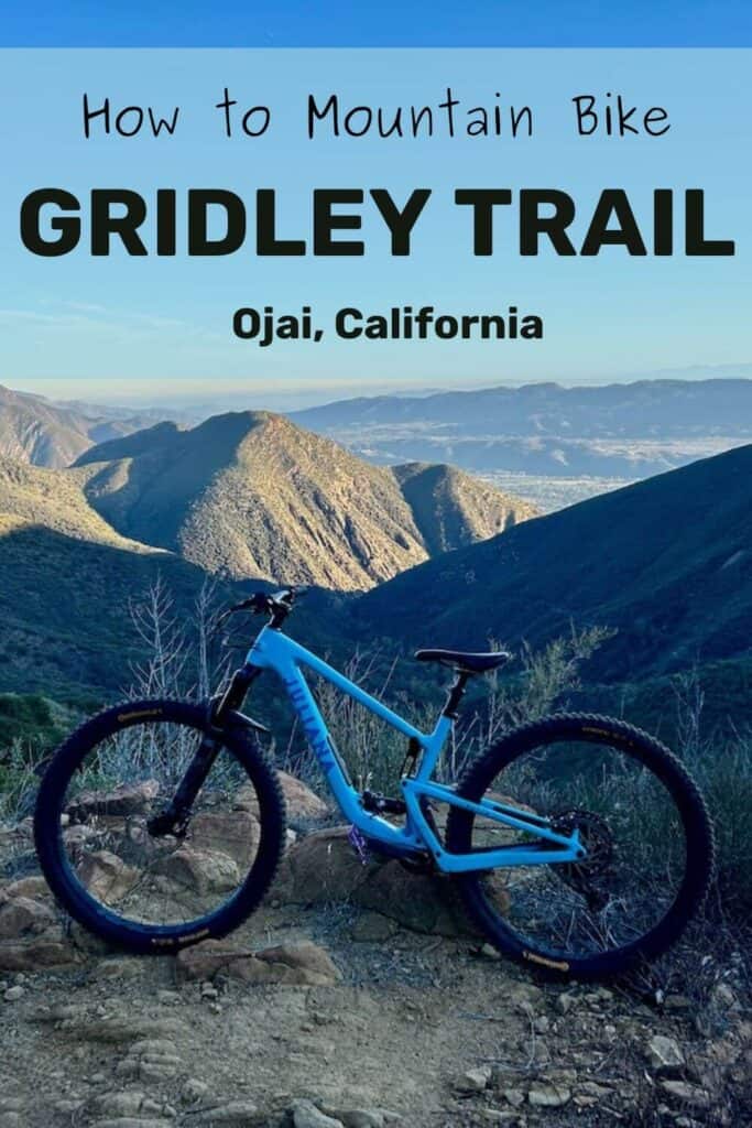 Mountain bike propped up at scenic overlook on Gridley Trail in Ojai