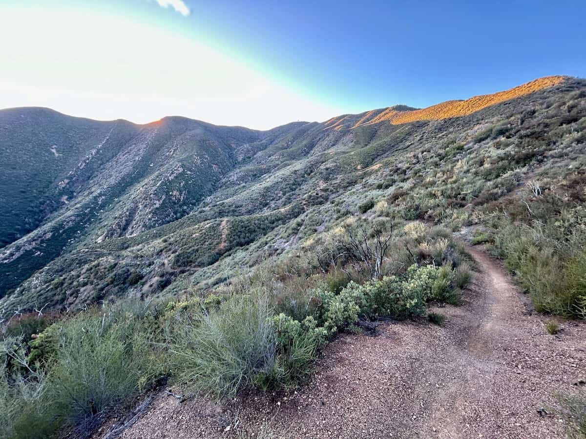 Gridley Trail in California with evening light setting over mountains and ridges