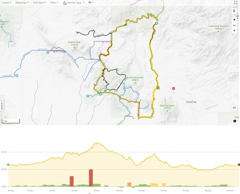 Screenshot of Cave Creek Classic Route map. Mountain Biking at Cave Creek Regional Park in Arizona